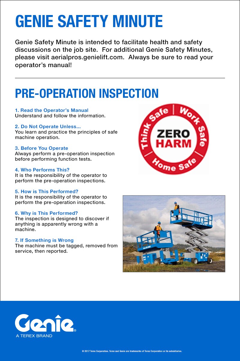 COPY IMAGE Genie Safety Minute: Pre-Operation Inspection Genie Safety Minute: Pre-Operation Inspection